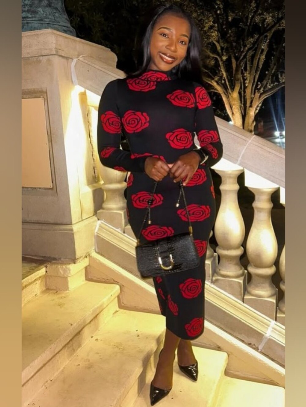 Women Jackie & Joy Black & Red Rose Print Midi Skirt - Stylish Women's Skirt